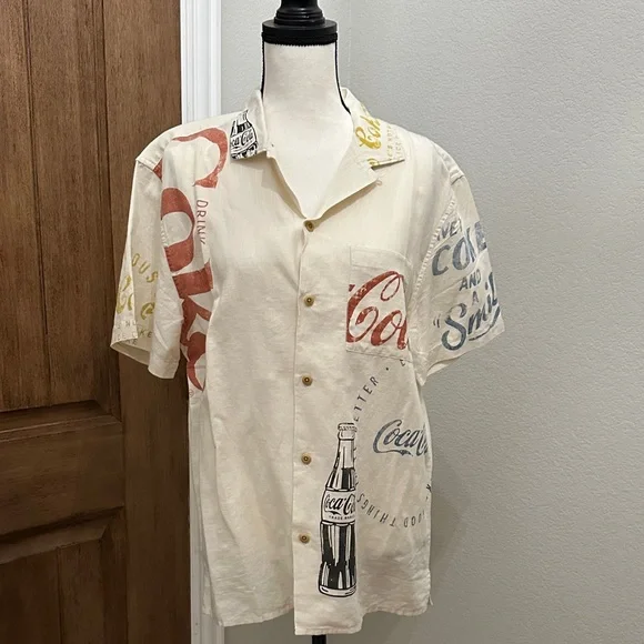 Coca Cola Cream and Red Button Down Shirt - Picture 1 of 11